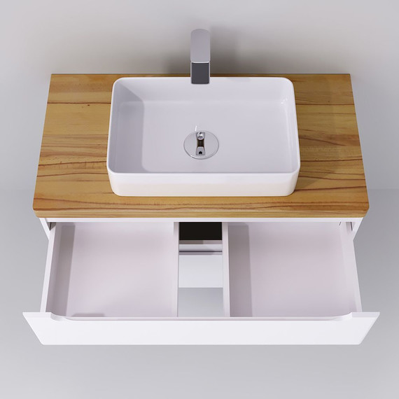 Тумба подвесная со светлой столешницей Jorno Wood 100 см Wood.01.100/P/W, белый - фото 