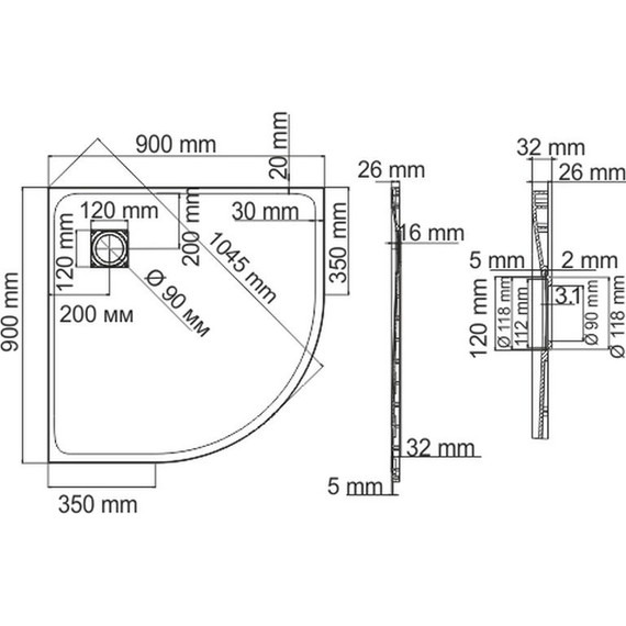 Поддон SMC WasserKraft Elbe 90х90 см 74T01, чёрный - фото 2