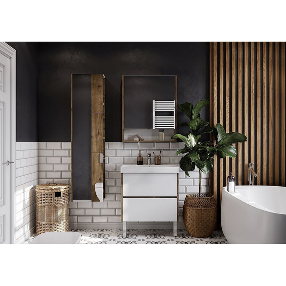 Пенал подвесной Акватон Сканди 40 см 1A253403SDZ90, белый/дуб рустикальный - фото 7