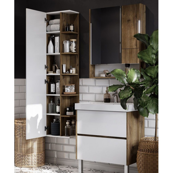 Пенал подвесной Акватон Сканди 40 см 1A253403SDZ90, белый/дуб рустикальный - фото 8