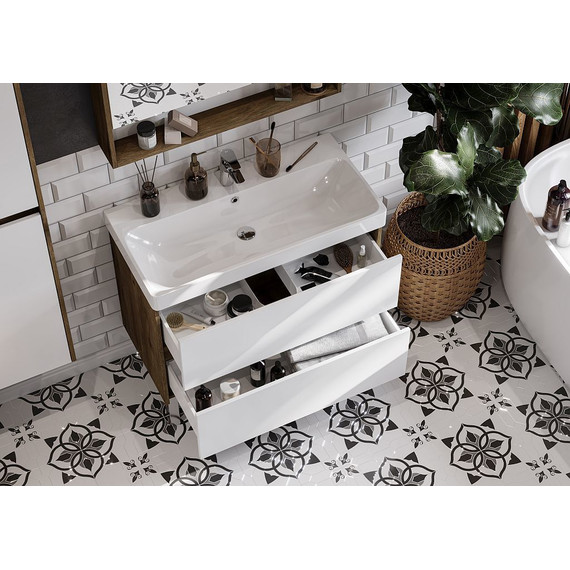 Тумба подвесная с раковиной Акватон Сканди 90 см 1A2519K0SDZ90, белый/дуб рустикальный - фото 11