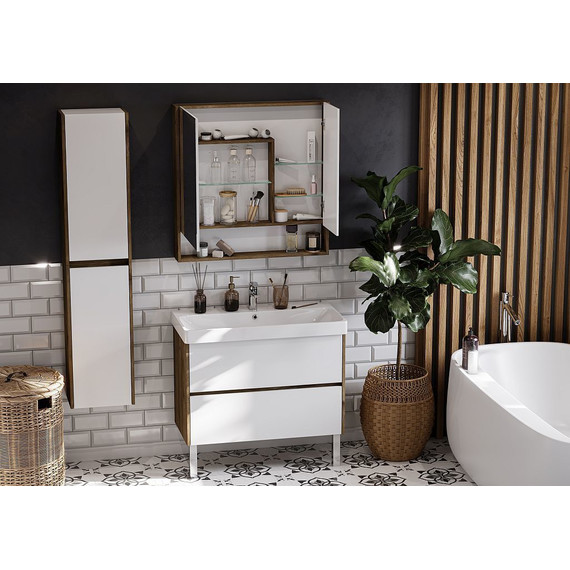 Тумба подвесная с раковиной Акватон Сканди 90 см 1A2519K0SDZ90, белый/дуб рустикальный - фото 9