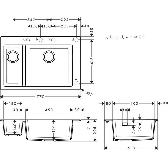 Кухонная мойка Hansgrohe S51 S510-F635 43315170, чёрный графит - фото 7