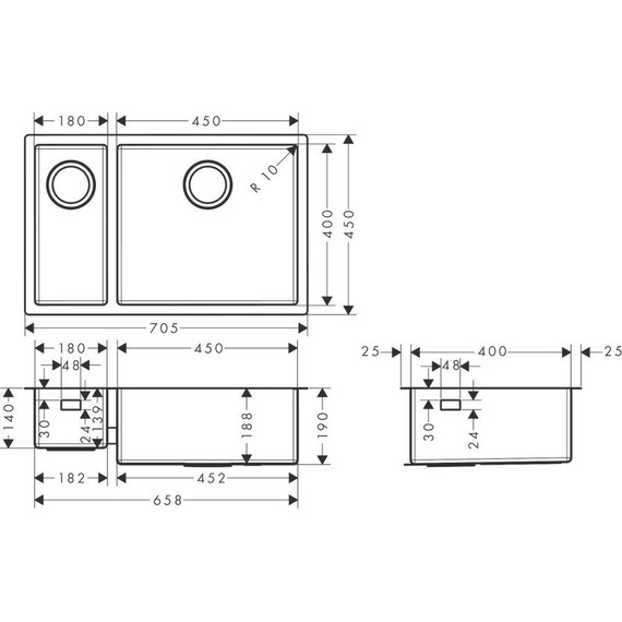 Кухонная мойка Hansgrohe S71 S719-U655 43429800, нержавеющая сталь - фото 2