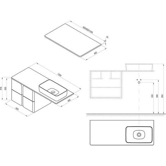 Тумба подвесная со столешницей Ravak Balance 1200 X000001364 (тумба SD Balance 500), белый - фото 5
