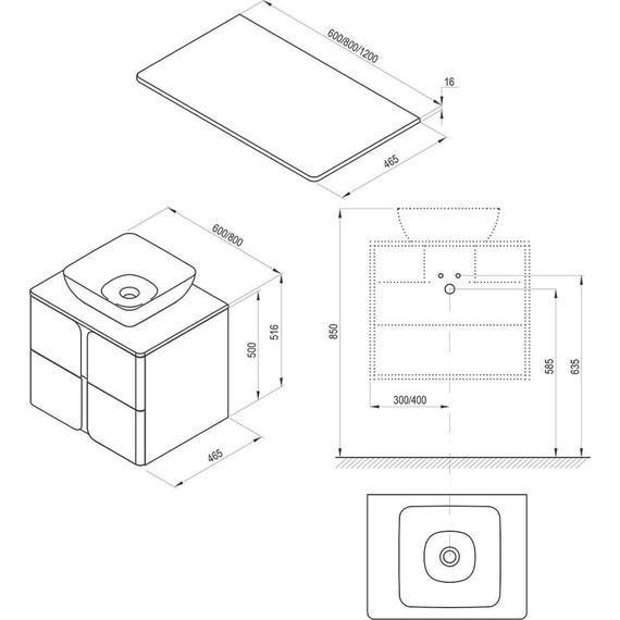 Тумба подвесная со столешницей Ravak Balance 600 X000001367, белый/графит - фото 5