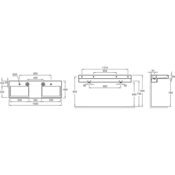 Тумба подвесная с раковиной Jacob Delafon Terrace 150 см EB1189-274, черный - фото 9