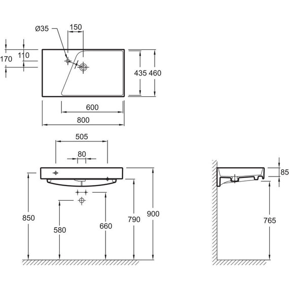 Тумба подвесная с раковиной Jacob Delafon Rythmik 80 см EB1303-G1C, белый лак - фото 5