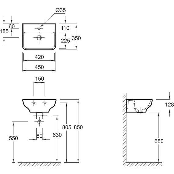 Раковина подвесная Jacob Delafon Struktura 45 см EGH112-00 - фото 5