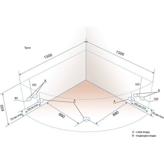 Ванна акриловая 1500х1500х625 Тритон Троя с каркасом - фото 8