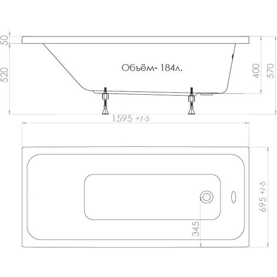Ванна акриловая Тритон Ультра 160х70 см, Размер - мм: 1600х700 - фото 9