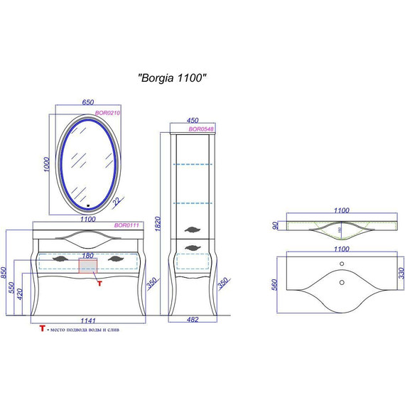 Тумба напольная с раковиной Aqwella Clarberg Borgia 110 см BOR0111BLK, черный матовый/патина медь - фото 6