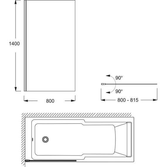 Шторка для ванны Jacob Delafon Struktura 80 см E6D042-BLV, черный/прозрачное - фото 2