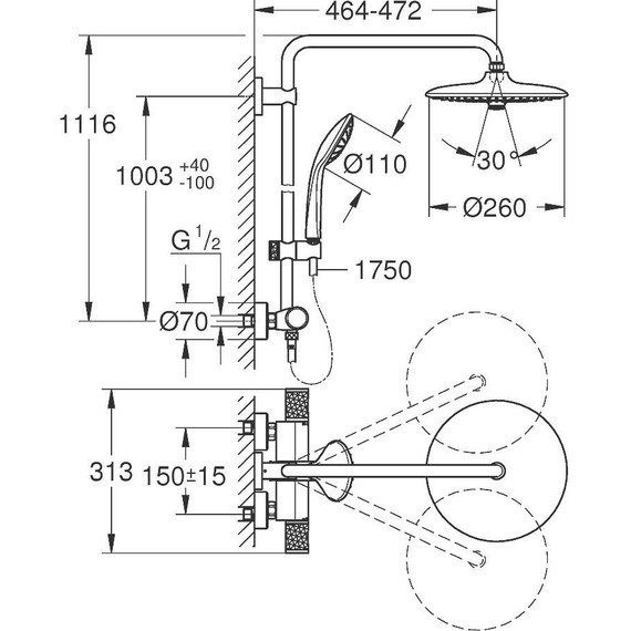 Душевая стойка с термостатом Grohe Euphoria System 260 27296003 - фото 16