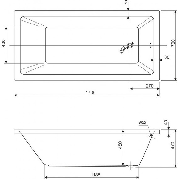 Ванна акриловая Cezares Plane Solo 170x70 см PLANE SOLO-170-70-45-W37, Размер - мм: 1700х700 - фото 7