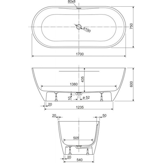 Ванна отдельностоящая Cezares Titan Round 170х75 см - фото 4