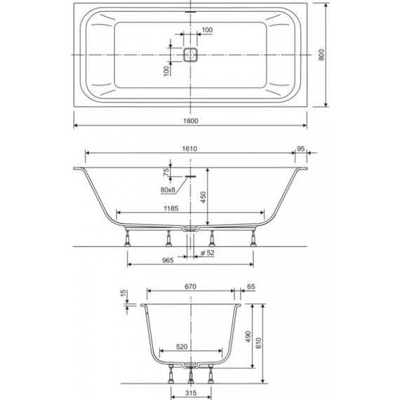 Ванна каменная Cezares Titan Vario 180х80 см TITAN-VARIO-180-80-BLD - фото 3