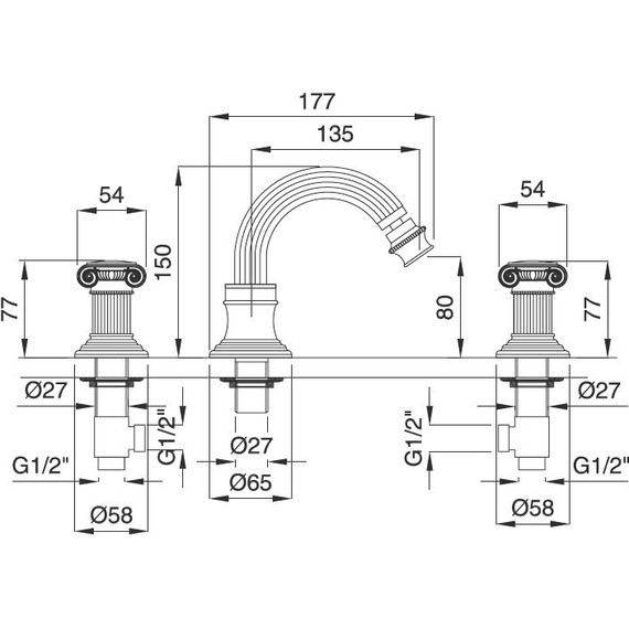 Смеситель для биде Cezares OLIMP-BBS2-03/24-M, золото - фото 2