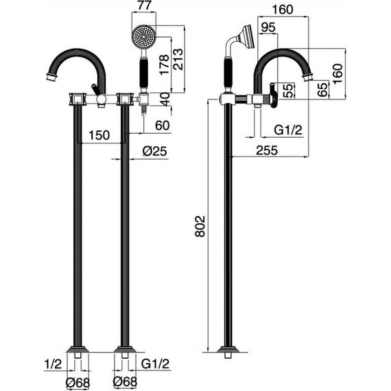 Смеситель для ванны Cezares APHRODITE-VDP-03/24-O, золото, Цвет производителя: золото - фото 4