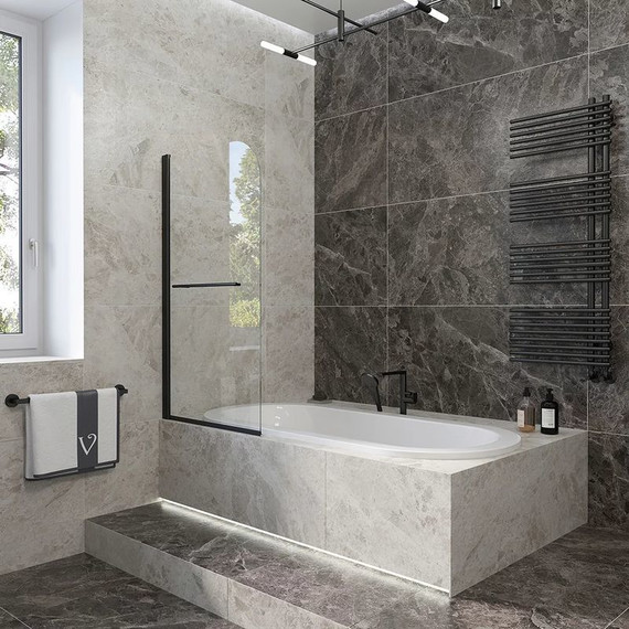 Шторка для ванны Veconi Palau 80 см PL79B-80-01-C4, чёрный/прозрачное - фото 