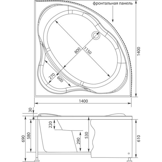Ванна акриловая Aquanet Palau 140х140 см 204021 - фото 12