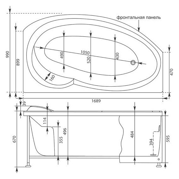 Ванна акриловая Aquanet Jersey 170x100 см 203989 R - фото 10