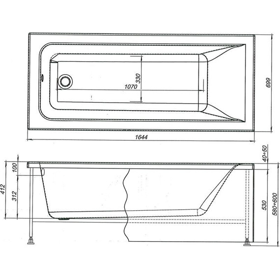 Ванна акриловая Aquanet Bright 165х70 см 229217, Размер - мм: 1650х700 - фото 13