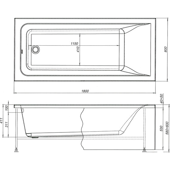 Ванна акриловая Aquanet Bright 180х80 см 232987, Размер - мм: 1800х800 - фото 12