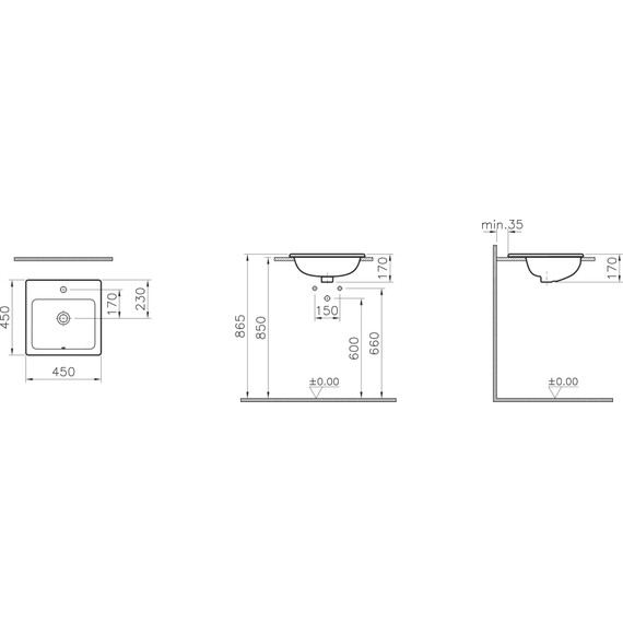 Раковина врезная на столешницу Vitra S20 45 см 5463B003-0001 - фото 5