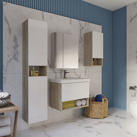 Тумба подвесная с раковиной Dreja Perfecto 90 см 99.0813, дуб эврика/белый глянец - фото 7