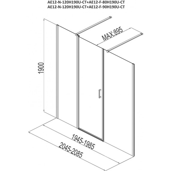 Душевая дверь Aquanet Cinetic AE12-N-120H190U-CT+AE12-F-90H190U-CT 210 см, хром/прозрачное - фото 5