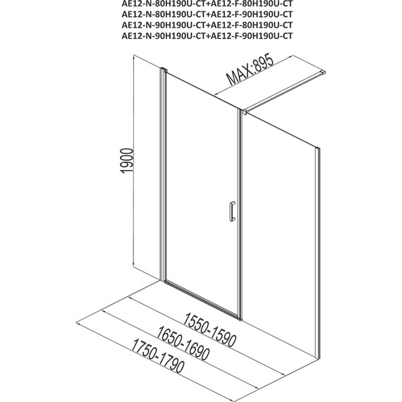 Душевая дверь Aquanet Cinetic AE12-N-80H190U-CT+AE12-F-80H190U-CT 160 см, хром/прозрачное - фото 4