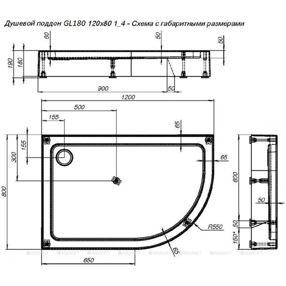 Поддон Aquanet GL180 120x80 см 265566 L - фото 6