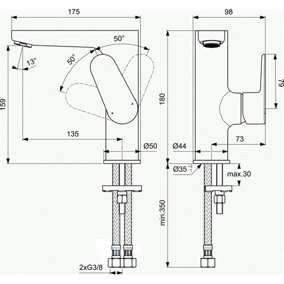 Смеситель для раковины Ideal Standard Silk Black Cerafine O BC555XG, черный матовый - фото 7