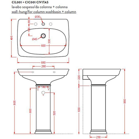 Раковина подвесная ArtCeram Civitas 68 см CIL001 03 00, чёрный - фото 2