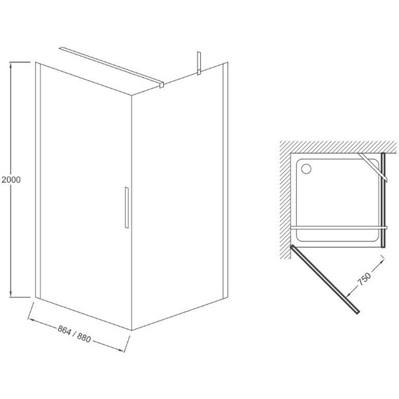 Душевая дверь Jacob Delafon Contra 90 см E22T91-BL, черный/прозрачное - фото 3