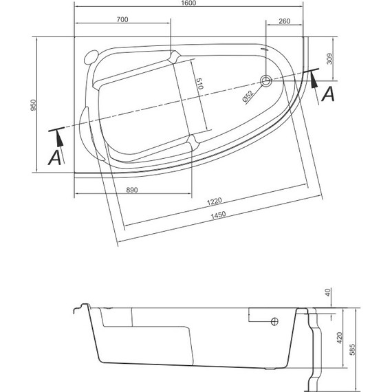 Ванна акриловая Cersanit Joanna L 160x95 см, Размер - мм: 1600х950 - фото 15