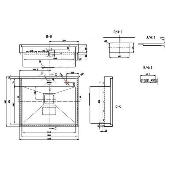 Кухонная мойка Oulin OL-G6101 1.2 мм, сатин - фото 3