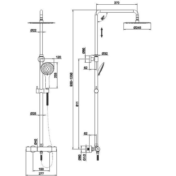Душевая стойка с термостатом Cersanit Brasko Black 64527, черный - фото 6