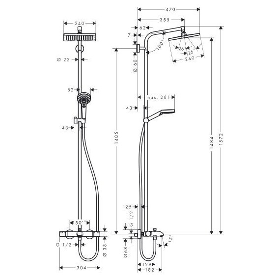 Душевая стойка Hansgrohe Crometta E 240 1jet Showerpipe 27298000 - фото 5