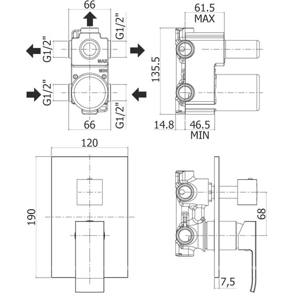 Смеситель для ванны с термостатом Paffoni Elle EL019CR/M - фото 2