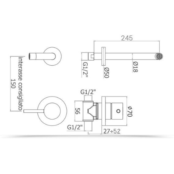 Смеситель для раковины настенный Paffoni Light LIG007BO70, белый матовый - фото 3