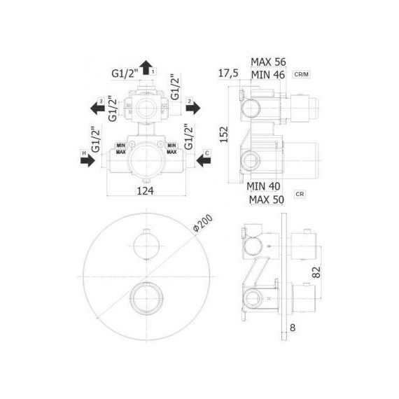 Смеситель для ванны с термостатом Paffoni Light LIQ019NO (3 положения), чёрный матовый - фото 2