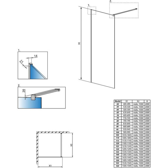 Душевая перегородка Radaway Modo New Gold II 150x200 см 389154-09-01 (стекло 8 мм), золото/прозрачное - фото 4