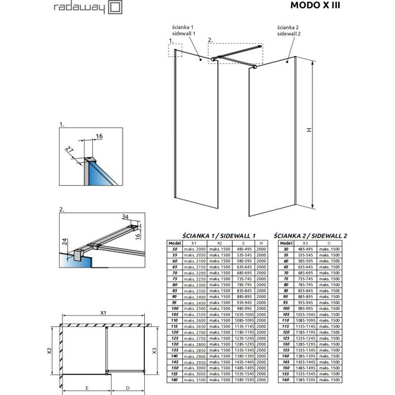 Душевое ограждение Radaway Modo X Black III 130x90 см (стекло 10 мм), черный/прозрачное - фото 4