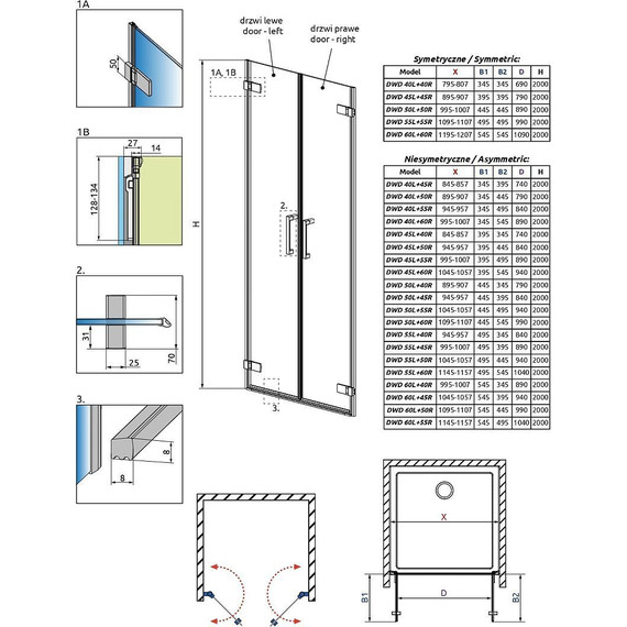 Душевая дверь Radaway Arta DWD 95 см 55L+40R (стекло 8 мм), хром/прозрачное - фото 5