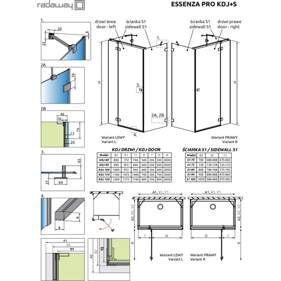 Душевое ограждение Radaway Essenza Pro Gold KDJ+S 90x75 см R, золото/прозрачное - фото 8