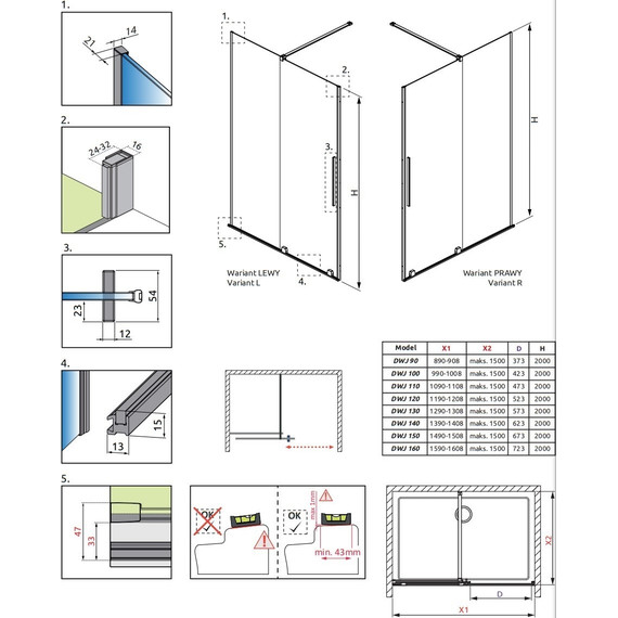 Душевая дверь Radaway Furo Gold DWJ 150 см 10107772-09-01R (стекло 8 мм), золото/прозрачное - фото 9