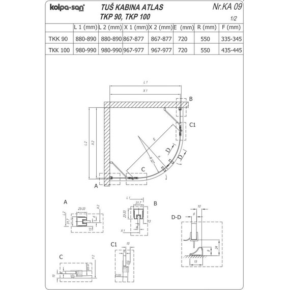 Душевое ограждение Kolpa-San Atlas TKP 90x90 см, хром/прозрачное - фото 5