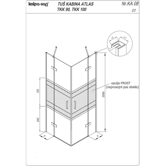 Душевое ограждение Kolpa-San Atlas TKK 90x90 см, хром/прозрачное - фото 2